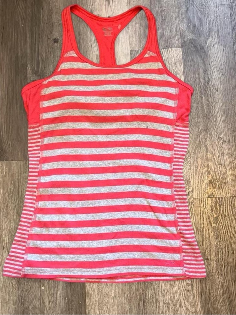 Champion Coral and Heather Gray Striped Racerback Tank Top